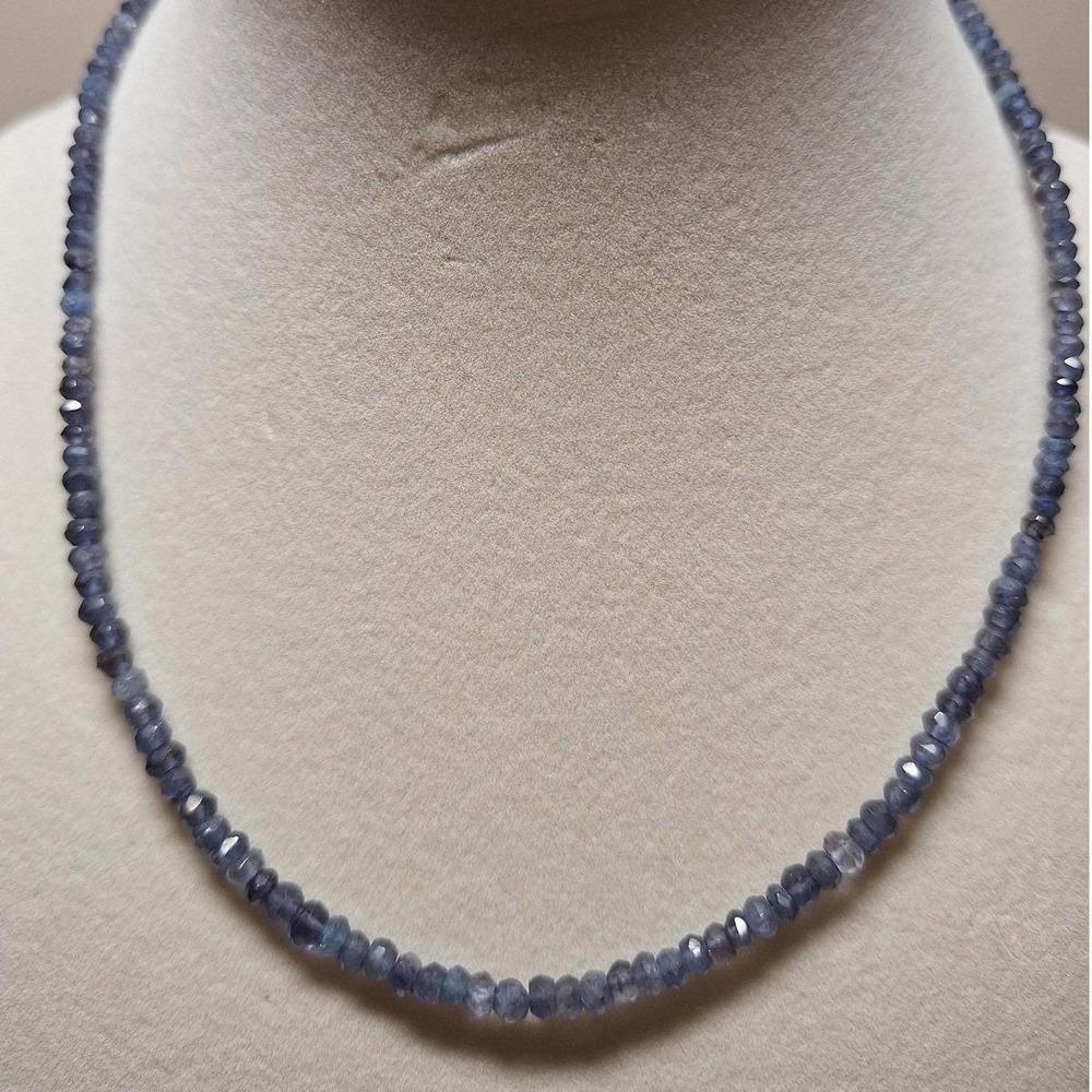 Iolite beaded necklace rondelles sterling silver lobster claw clasp RARE